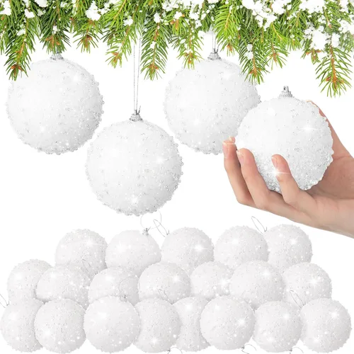 Miniatura 16 de Lyrow 24 piezas 3.15" Juego de adornos de bola de Navidad con purpurina, bola de espuma con lentejuelas colgante, decorativa, en masa, para árbol