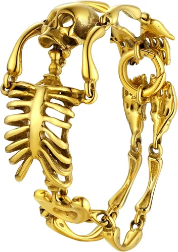 U7 Pulseras góticas de calavera para hombres y mujeres, acero inoxidable, chapado en oro de 18 quilates, plata, negro, punk, esqueleto punk,