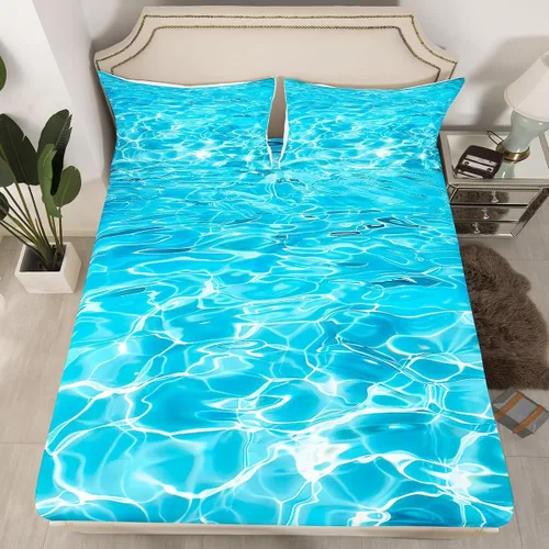 Miniatura 8 de Manfei Juego de sábana bajera de camuflaje de animales marinos, 2 piezas, diseño de camuflaje de tiburones y ballenas, con 1 funda de almohada