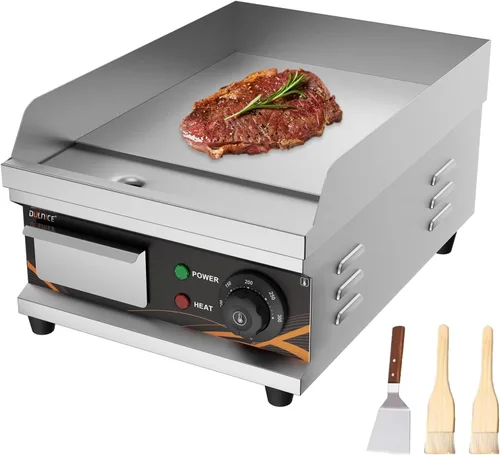 Parrilla eléctrica comercial de 12 pulgadas, 1500 W con temperatura ajustable de 122 °F-572 °F, parrilla Teppanyaki antiadherente de acero