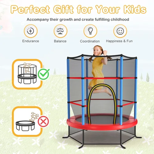 Miniatura 4 de GYMAX Trampolín de 55 pulgadas para niños, trampolín aprobado por ASTM con red de seguridad completa y cremallera lateral doble, mini trampolín