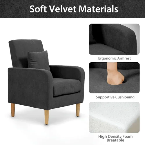 Miniatura 5 de OS MOTOR Sofá tapizado con almohada, sillón de tela con patas de madera, cómoda silla de descanso para sala de estar, dormitorio u oficina, soporta