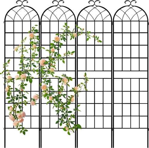 Miniatura 7 de LZRS - Paquete de 2 arcos de hierro rústico de 71x20 pulgadas para decoración de jardín con enrejado con revestimiento de metal negro – Perfecto