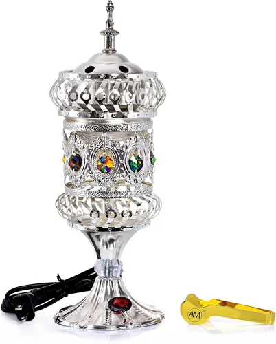 ATTAR MIST Quemador de incienso eléctrico - Quemador de resina de incienso Oud - Carrusel intrincado grande Mabkhara Silver Plata