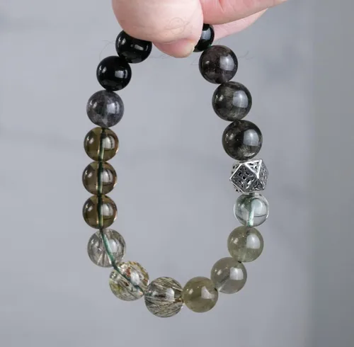 Miniatura 68 de Precious Gemstone Natural Crystal Healing Bracelet, Rutilated Quartz, Moonstone, Quartz Handmade Original Design Bracelet