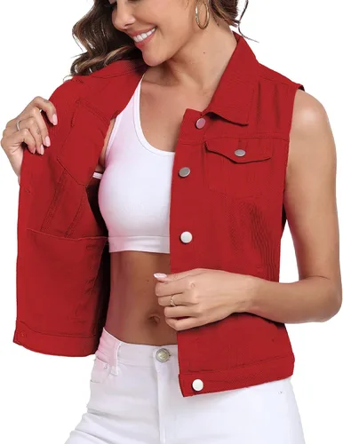 Miniatura 23 de Xeoxarel Chaleco de mezclilla para mujer, chaqueta vaquera sin mangas (XS-XXL)
