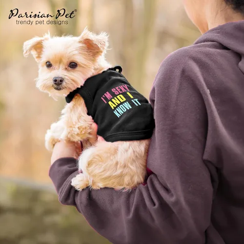 Miniatura 6 de Parisian Pet - Camiseta bordada para perros y gatos, con texto en inglés Sexy and I Know It, XS Sexy y lo sé