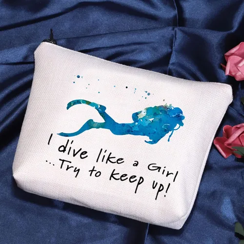 Miniatura 3 de POFULL Regalo para niña de buceo I Dive Like A Girl Try To Keep Up Cosmetic Bag Buceo amante regalo, Buceo como una bolsa de niña