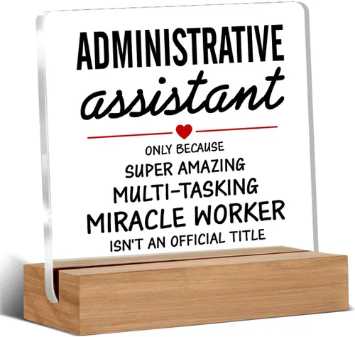 Regalos de asistente administrativo, regalos de agradecimiento para secretaria, letrero decorativo de escritorio transparente, letrero acrílico con