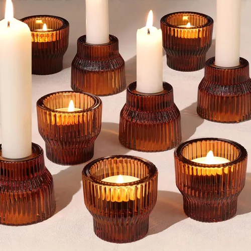 Miniatura 9 de HAVITI Paquete de 12 portavelas cónicos dorados, portavelas de cristal, candelabros de té para centros de mesa de boda de otoño, decoración de mesa