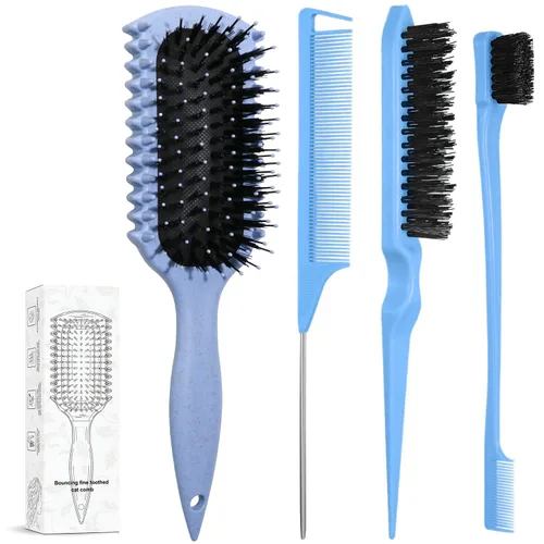 Cepillo para definir rizos, productos de cepillo para cabello rizado con juego de 3 cepillos para peinar hacia atrás con cerdas, juego de cepillo de