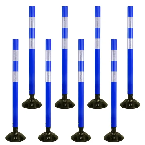 Miniatura 8 de OrangeStar Paquete de 8 conos de tráfico de 48 pulgadas con base de resorte, postes de delineador verdes con rayas reflectantes para seguridad vial