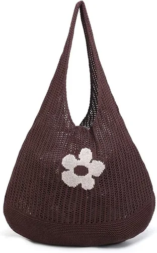 Miniatura 16 de ENBEI Bolsas bohemias, bolsa de punto de hombro, bolsa de mano Y2K estética, bolso de ganchillo lindo para mujeres, regalos hippie Rosa con seis