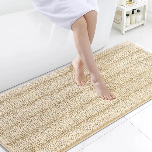 Miniatura 13 de Grandaily Alfombras de baño de felpilla a rayas de 24 x 16 pulgadas, extra gruesas y suaves, absorbentes, parte trasera de goma, alfombra de ducha