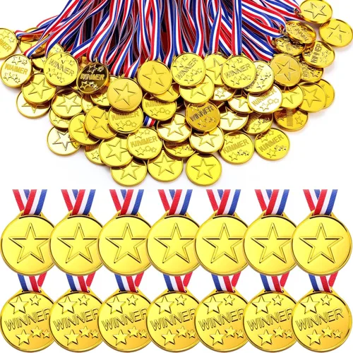 Miniatura 7 de Sotiff Medallas ganadoras de plástico para niños, medallas de oro para fiestas, juegos, deportes, disfraces y más, 1.4 x 1.7 pulgadas