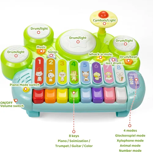 Miniatura 4 de Marstone Juguetes para niños y niñas de 1 año: Juguetes musicales para bebés de 1 a 3 años, juego de batería de piano para bebés de 6 a 12 meses, 12