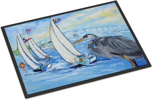 Miniatura 173 de Caroline's Treasures JMK1017JMAT - Tapete de caza de rana garza azul, 24 x 36 pulgadas, tapete para puerta delantera, interior y exterior