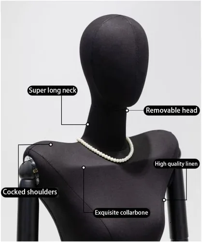 Miniatura 5 de Adjustable Black Female Mannequin Dress Form, 65.7-87.4 inch, Detachable Arms & Head, Size S/Small, Perfect for Jewelry Display & Fashion Retail