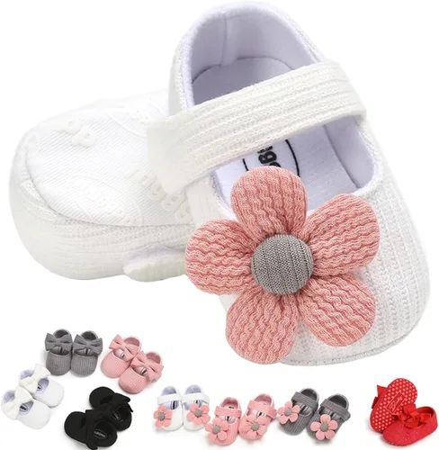 Zapatos planos Mary Jane para bebés y niñas, con lazo, floral, princesa, vestido de boda, zapatos suaves para recién nacidos, cuna para primeros