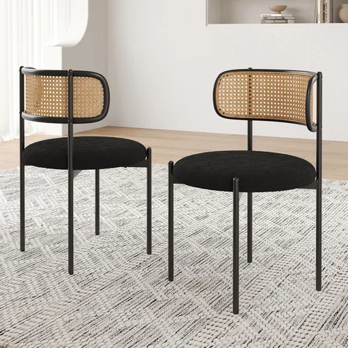 Miniatura 8 de Farini Juego de 4 sillas de comedor tapizadas modernas, sillas de comedor con respaldo de ratán, sillas de cocina decorativas con patas de metal