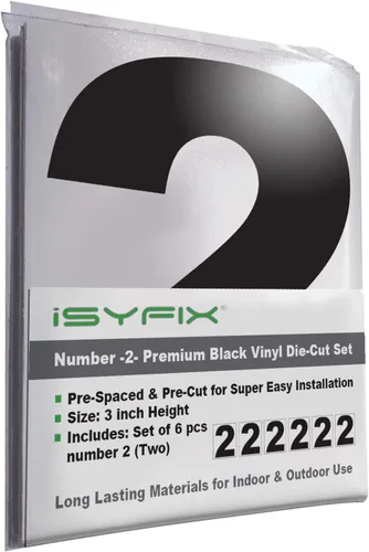 Miniatura 61 de iSYFIX Calcomanías de vinilo negro con el número 7 (siete), paquete de 6 calcomanías autoadhesivas de 7 pulgadas, calcomanías troqueladas y Negro
