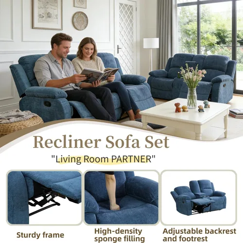 Miniatura 4 de Juego de sofá reclinable manual, juego de sofá reclinable de microfibra, juego de muebles modernos para sala de estar, sofá reclinable para sala