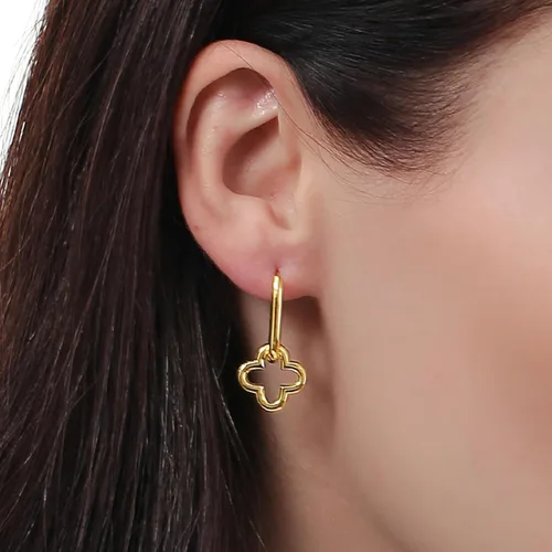Miniatura 2 de ToHeart Aretes de trébol de oro para mujer, aretes de aro de trébol de oro de 14 quilates, ligeros, aretes de trébol de cuatro hojas, regalos