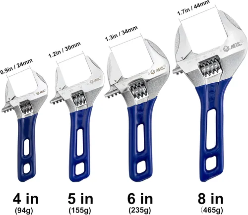 Miniatura 4 de 1 Pieza Llave Ajustable de Apertura Ancha con Mango Corto de 6 pulgadas, Llave Ajustable Corta Forjada de Acero al Cromo Vanadio Llave Inglesa