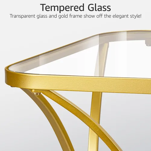 Miniatura 4 de Mesa auxiliar cuadrada de 19.68 pulgadas con parte superior de vidrio templado, elegante marco de metal en forma de X, mesa auxiliar para sala