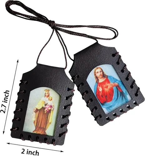 Miniatura 2 de TALPGOD Sagrado Corazón de Jesús, Escapulario de Cuero de Nuestra Señora del Monte Carmelo, Escapularios Católicos Católicos, Religiosos Católicos