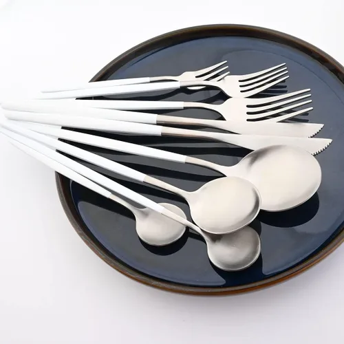 Miniatura 2 de Cubiertos de plata blanca pulida mate, diseño ligero, 36 piezas de acero inoxidable, juego de cubiertos de servicio para 6, incluyendo tenedores