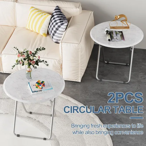 Miniatura 7 de Mesa de bandeja de TV, mesa plegable redonda, bandeja plegable para comer, mesa plegable pequeña, juego de 2, mesa de comedor para sofá, sala