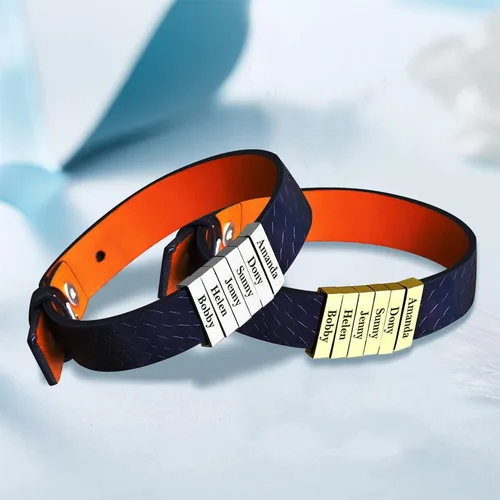 Miniatura 25 de Pulseras de cuero personalizadas para hombre con 1-6 nombres, pulsera trenzada personalizada con cuentas para papá, marido, día del padre, San