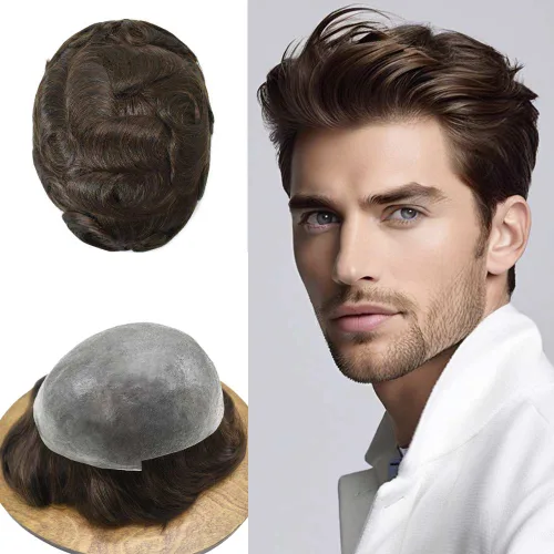 Miniatura 20 de Hombres Toupee Hair Thin Skin Men Human Hair Piece Men Toupee Cabello humano V-loop de aspecto natural Toupee Hombres Hairpiece Men Hair System