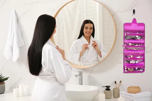 Miniatura 6 de ROYALFAIR Bolsa de maquillaje enrollable, bolsa de aseo de viaje para mujer con 4 bolsas transparentes aprobadas por la TSA, organizador de viaje