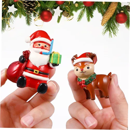 Miniatura 5 de Totority 2 piezas de decoración de acuario de Navidad, Papá Noel, reno, resina, pecera, adornos para decoración navideña, seguros y resistentes al
