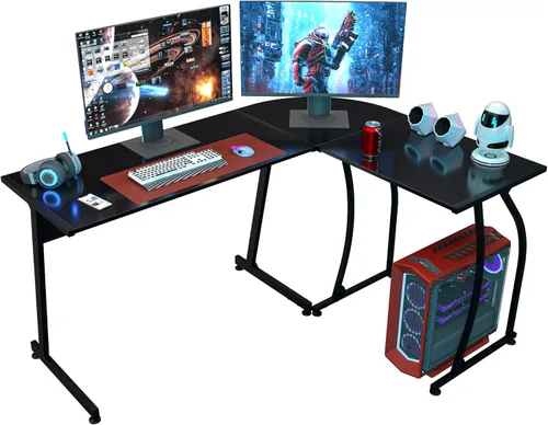 Super Deal Escritorio esquinero en forma de L para computadora y juegos, escritorio moderno de 58 pulgadas, estación de trabajo de escritura, negro