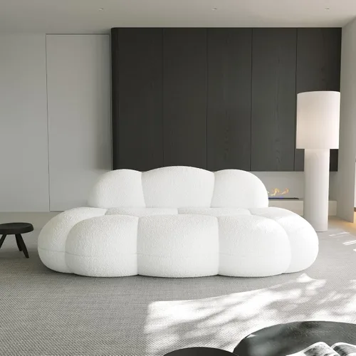 Miniatura 11 de JACH Sofá de nube de 3 plazas para sala de estar, moderno sofá tapizado de sherpa, sofá de ocio minimalista, cómodo sofá nube para apartamento