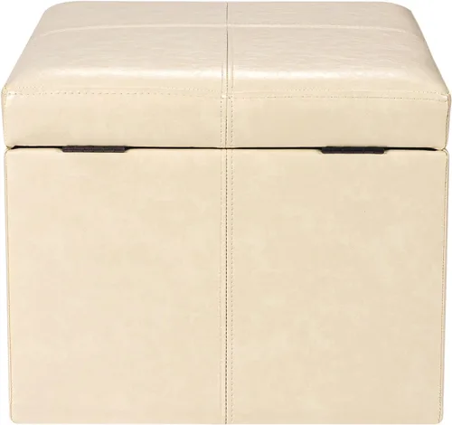 Miniatura 8 de Homebeez Faux Leather Storage Ottoman, 17.3" Square Upholstered Small Foot Rest Stool Cube Footstool with Hinged Lid, Load 300 lb, for Living Room