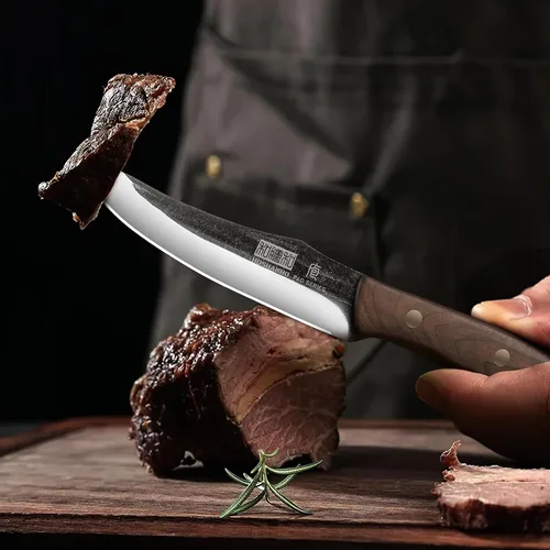 Miniatura 6 de HOSHANHO Juego de 6 cuchillos para carne, ultra afilados de 4.5 pulgadas, no dentados, de acero de alto carbono, forjados a mano con mango de madera