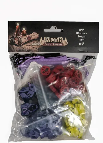 Capstone Games Pagan: Destino de Roanoke - Juego de Fichas de Madera, 125 Fichas Pintadas y 3 Bolsas de Tela Impresas Personalizadas