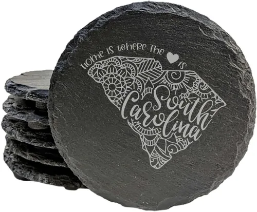 Miniatura 37 de Rustic Slate Coasters Set of 6, Round 4" with South Carolina 'Home Sweet Home' Design, for Holidays, Birthdays, Housewarming, She-Shed, Man Cave