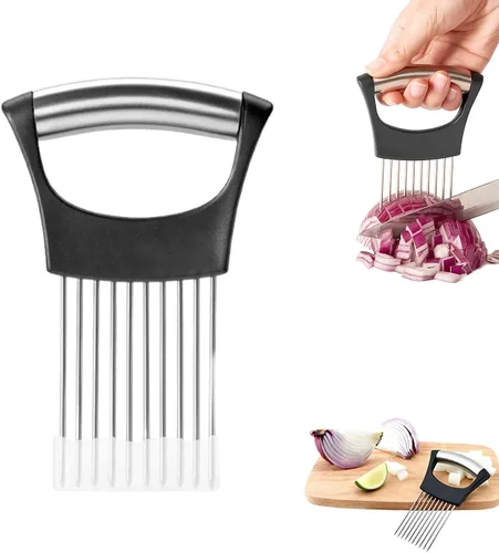 Soporte para rebanar cebollas, nuevo soporte de rebanador de cebolla de acero inoxidable 2025, rebanador de limón, cortador de verduras para carne,