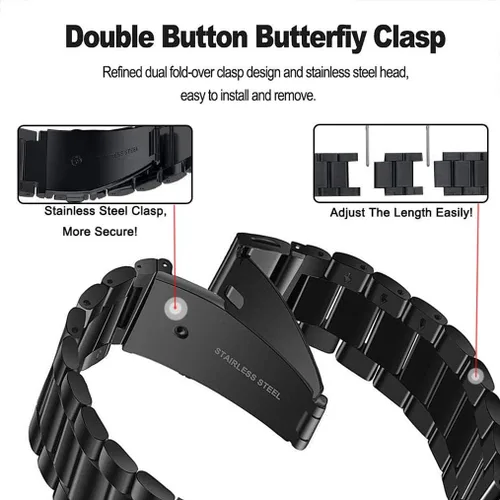 Miniatura 6 de Bandas de metal para Garmin Vivoactive 4/Venu 2 3 4 1.772 in/Forerunner 570 (1.850 in)/255/265/965 955, correa de metal de 0.866 pulgadas para Negro