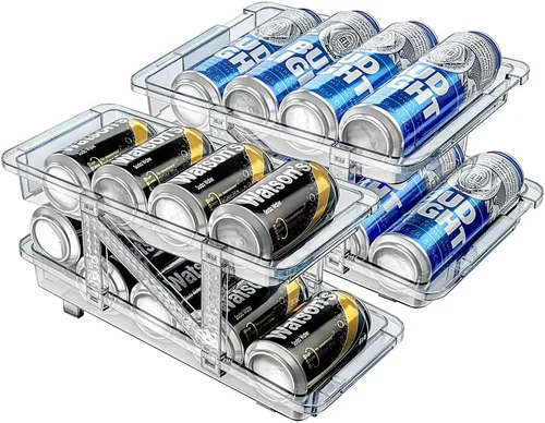 Miniatura 9 de Xicennego Juego de 2 organizadores de latas de soda ajustables para refrigerador, armarios, encimeras, dispensador de latas de bebidas para Claro