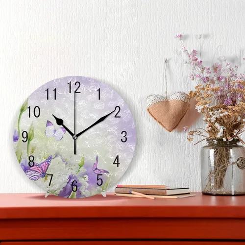 Miniatura 2 de ALAZA Decoración del hogar Hermosa flor mariposa redondo acrílico 9.5 pulgadas reloj de pared sin tictac silencioso arte para sala de estar, cocina