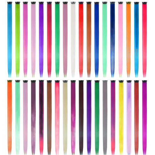EuTengHao 36 paquetes de extensiones de cabello con clip de 22 pulgadas, extensiones de cabello liso colorido con clip para mujeres y niños, Recto