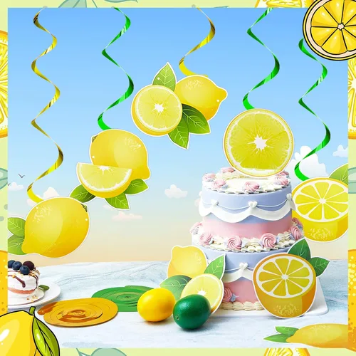 Miniatura 7 de 40 piezas de decoración de fiesta de limón colgante de remolino de limón, limonada cítrica, decoración colgante de fiesta para niños y niñas, baby