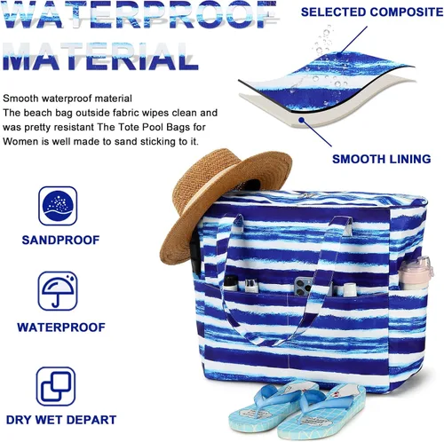 Miniatura 7 de Bolsas impermeables para la playa y la piscina, para mujeres y mujeres, extragrandes, bolsa de transporte con compartimento húmedo para viajes