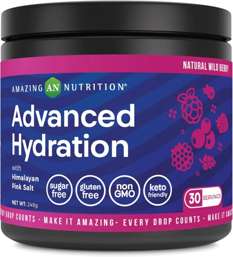 Miniatura 8 de Amazing Nutrition Hidratación avanzada, polvo de electrolitos, 30 porciones, empaquetado con minerales esenciales, sin azúcar, apto para dieta
